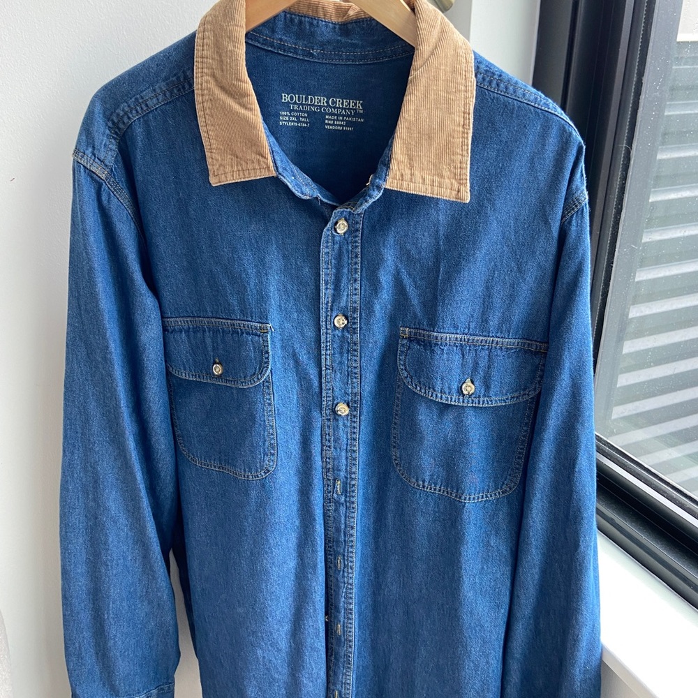 Denim Shacket with Corduroy Collar